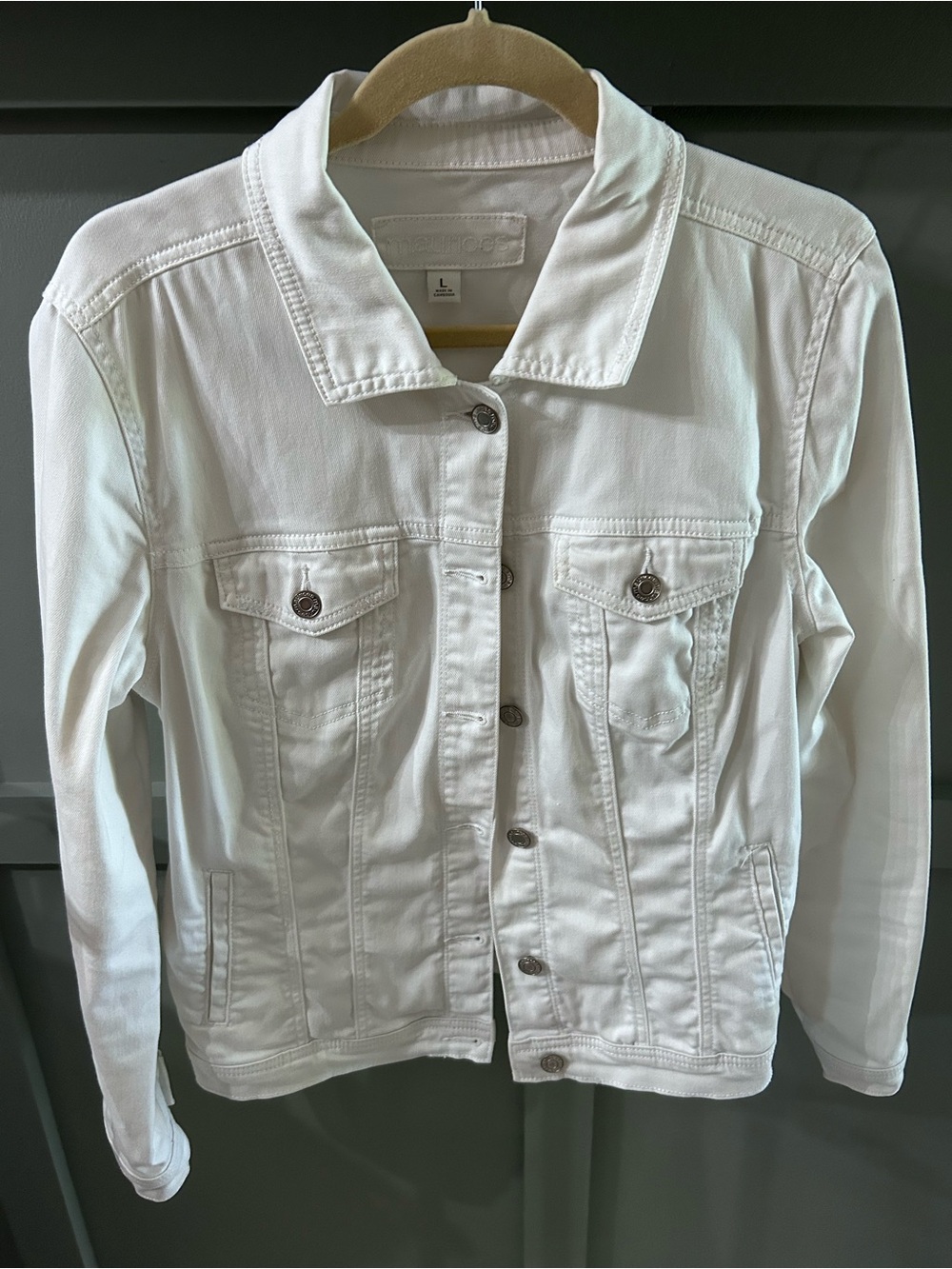 Maurices White Women's Denim Jacket with Button Front